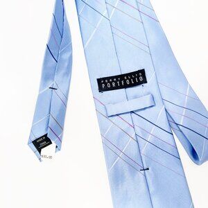 PERRY ELLIS Portfolio - Light Blue w/ pin strips, 100% Silk